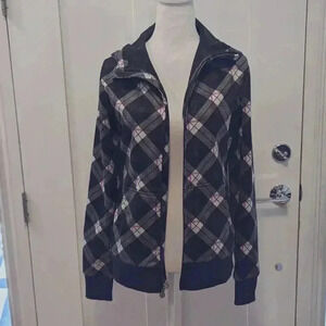 Burton Black/White/Red Plaid Hooded Zip Up Jacket, Size M
